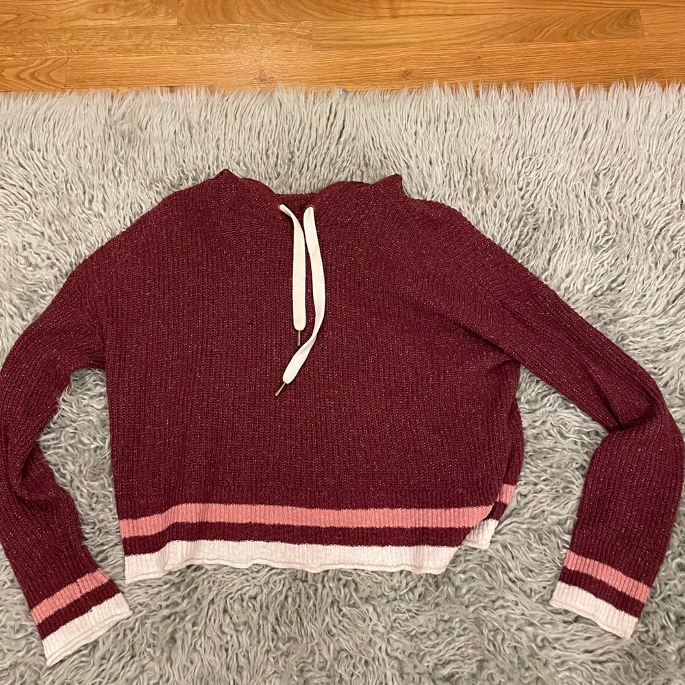American Eagle Cropped Burgundy Hoodie